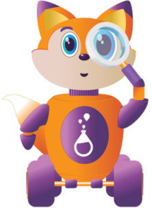 Fox character with magnifying glass